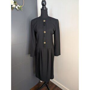 Vintage Maggy London Black Wool Dress W/‎ Embellished Appliques & Tassels - 4